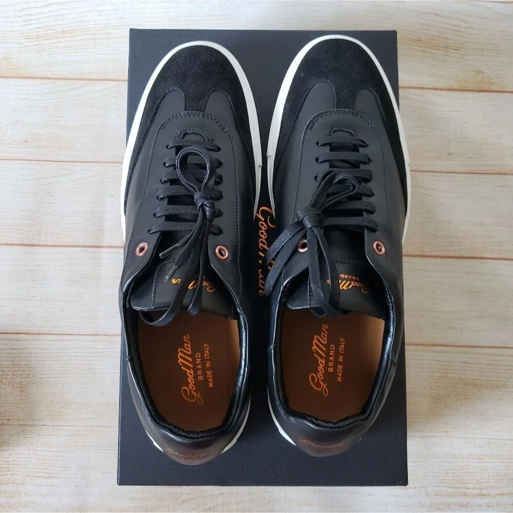 Good Man Brand Legend Court Nappa Italy Leather Suede Black Sneakers Size 10